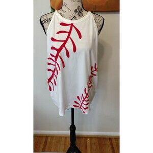 NWOT! Adorable Women's White Baseball Halter Tanktop w/Red Print. Size XL